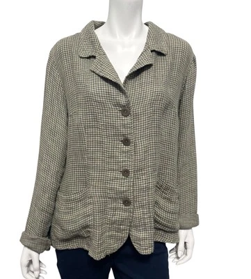 Chaqueta FLAX Talla M 100% Lino Gris Marfil Cuadros Guinga Gran Tamaño Lagenlook Foto 1 de 4