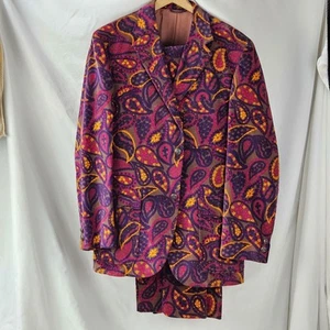 Traje Chaqueta 32" Pantalones Vintage Años 60 40R Estampado Cachemira Púrpura Naranja Algodón Pima - Imagen 1 de 15