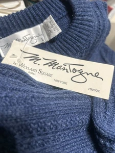 M.Mantogne Vintage Zopfmuster Pullover blau Made in USA Herren Large mit Etikett - Bild 1 von 9
