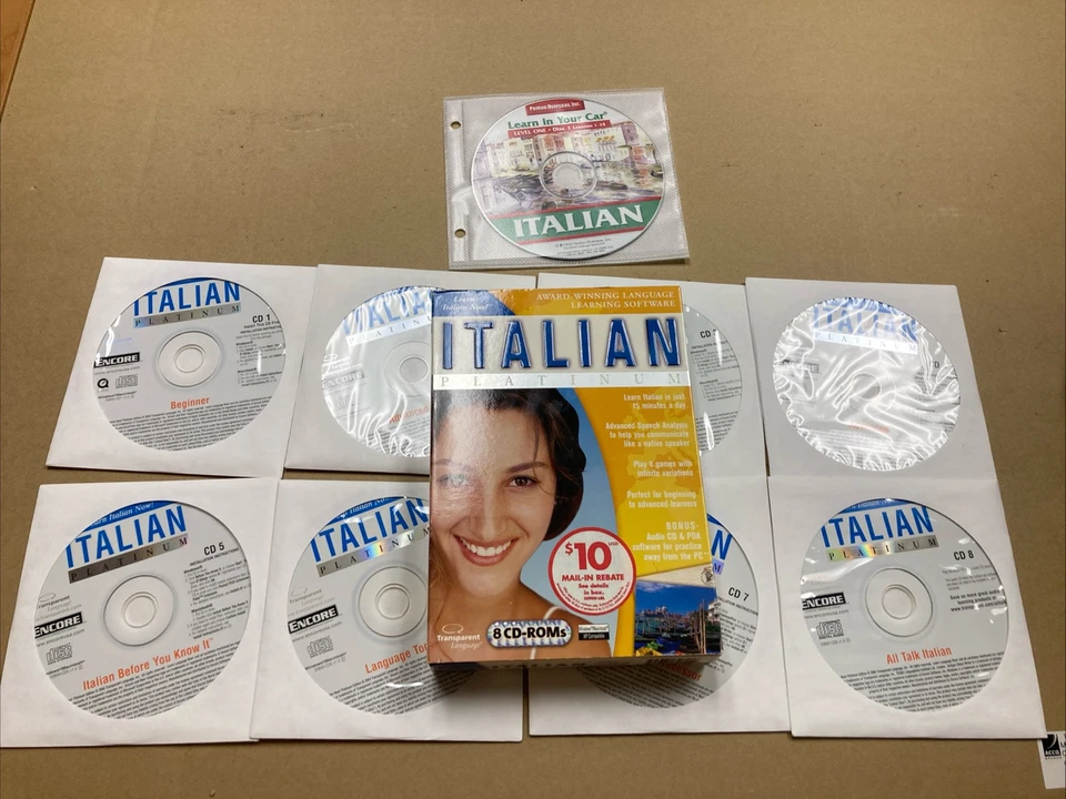 Transparente Aprende Idioma Italiano Platino 8 + 1 CD-ROM Usado en Excelente Condición 2004 Foto 1 de 4