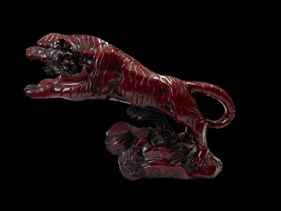 Vintage Chinese Red Cinnabar Resin Prancing Tiger Figurine READ DESCRIPTION - Image 1 of 4