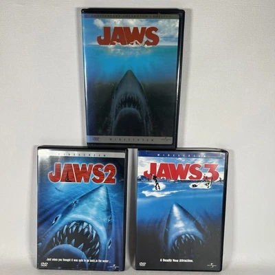 JAWS 1, 2 And 3 DVD Movies Lot Of 3 First Fullscreen. 2 & 3 Widescreen - Image 1 of 3