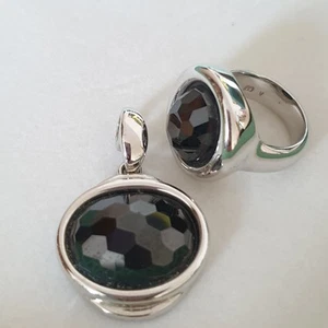 Piere Lang Set rhodiniert Anhänger Ring Gr.5/V Schwarz - Bild 1 von 9