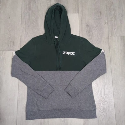 Fox Racing Hoodie Womens Medium Green Gray Color Block White Embroidered Logo - Image 1 of 4