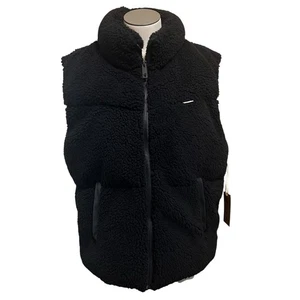 Neu mit Etikett BearPaw Damenweste schwarz Sherpa Kunstleder durchgehender Reißverschluss Lammfell Größe XL - Bild 1 von 14