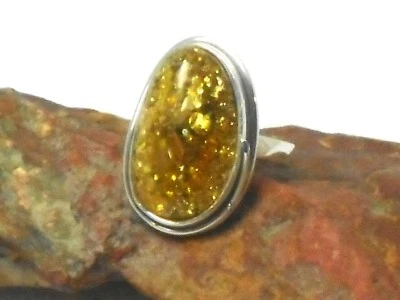 AMBER  Sterling  Silver  925  Gemstone  RING  - Size:  Q - Image 1 of 4