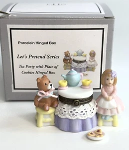 PHB Porcelain Hinged Trinket Box Lets Pretend Tea Party - Picture 1 of 8
