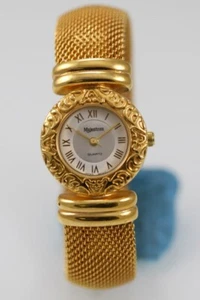 Majestron Women Watch Gold Stainless Steel Water Re Battery Clip on White Quartz - Picture 1 of 6