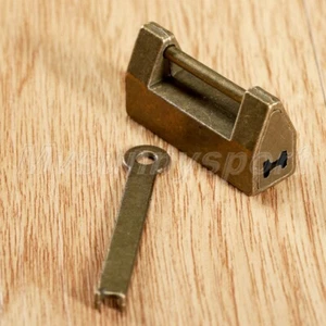 Antique Brass Jewelry Box Case Cabine Padlock Lock Catch Key Hardware Decor HQ - Picture 1 of 12