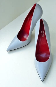 1969 Made in Italy. Gray leather stiletto pumps, red insole, Anouk 14 US, 45 EU - Picture 1 of 18