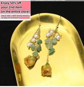 Natural Freshwater Pearl Earrings Bohemian Baroque Real Flower Drop 925 Silver - Picture 1 of 8