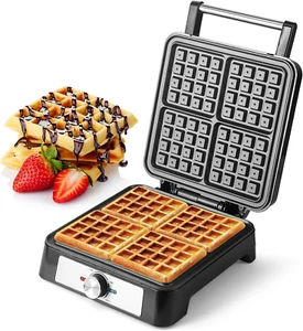Waffles Maker Waffle Iron, 4 Belgian Square Waffle Maker, Belgian Waffle Maker T - Picture 1 of 9