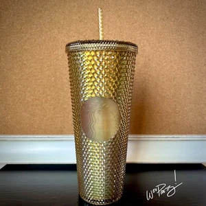 Disney World 50th Anniversary Starbucks Geometric Cup Tumbler Gold NWT - Picture 1 of 5