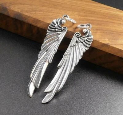 Solid Sterling Silver Large Bird Angel Wing Feather Pendant Unisex Great Details - Image 1 of 4