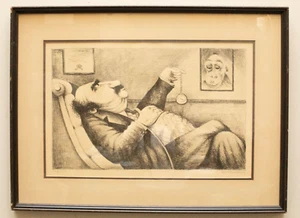 Acquaforte numerata firmata da Bert Pumphrey MONKEY PAINTING & MAN con OROLOGIO (WHT3) - Foto 1 di 13