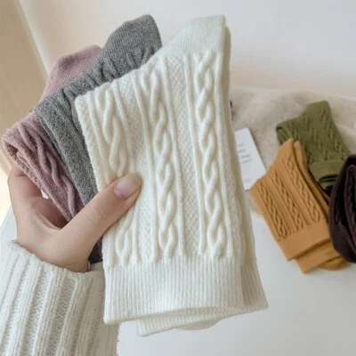 5 Pairs of wool socks women's winter mid-tube socks thick warm solid color socks - Image 1 of 4