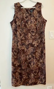 Studio I Dress Womens 22 Sheath Chocolate Brown Paisley Midi Sleeveless Zip Plus - Picture 1 of 6
