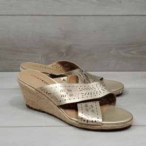 NEW Lucky Brand Womens Keela Leather Sandals Wedge Shoes sz 10M - Picture 1 of 11