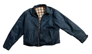 Vintage 80s Windbreaker Coaches Jacket Plaid Pile Lined Full Zip Mens L/XL Navy - Picture 1 of 18