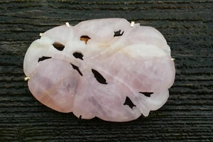 Vintage Large 14kt Yellow Gold & Carved Chinese Rose Quartz Pendant - 31.8 Grams - Picture 1 of 12