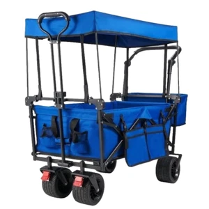 Carro plegable y toldo cochecito plegable carro de playa ruedas grandes tiene capacidad para 330 libras - Imagen 1 de 5