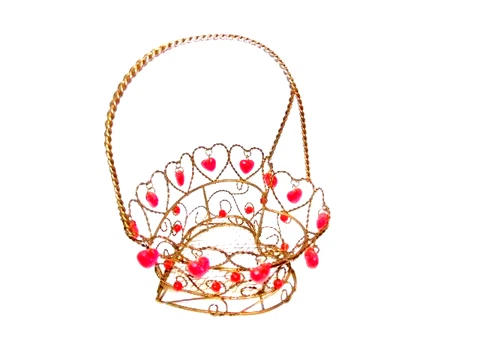 vintage sweetheart wire brass tone basket with red heart Cover
