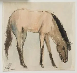 K. WOLF (1901-1993), wild horse, Przewalski horse, 1934, brush drawing - Picture 1 of 8