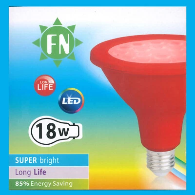 2x 18W PAR38 Red Coloured LED Flood Reflector ES E27 Light Bulb Lamp - Image 1 of 4