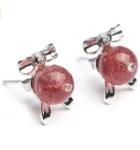 Orecchini a perno donna cristallo quarzo fragola rosso naturale originale - Foto 1 di 3