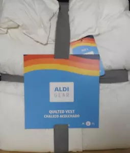 Large Aldi LOGO Gear VEST Detachable Hood Zip White Detachable Hood NWT - Picture 1 of 6