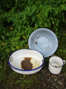 3x Emaille-Wanne Zuber Bottich Schüssel Pflanzgefäß Emaille Hof Shabby melier A3 - Bild 1 von 4