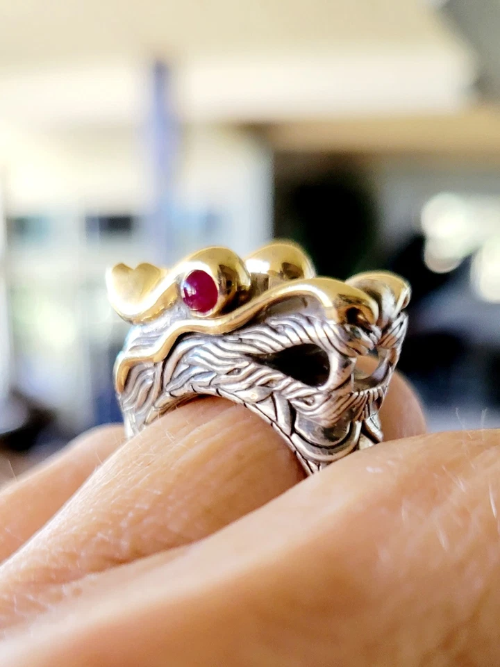 PESADO John Hardy Ojos Rubí 18kt 925 NAGA Dragón Anillo ¡GUAU! 16,7 gramos Foto 1 de 4
