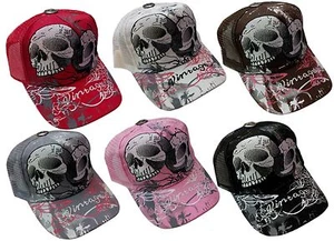 TATTOO Fashion Trucker Mesh Ball Cap / Hat-2 skulls - Picture 1 of 4