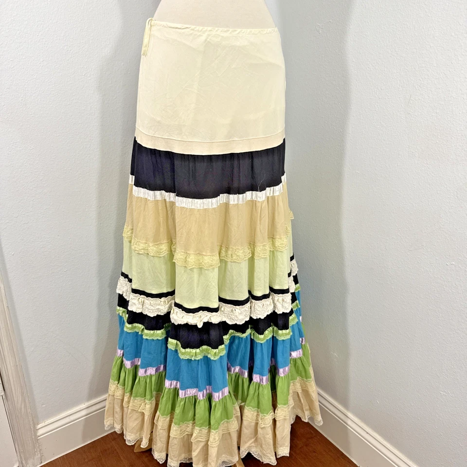 Falda de Lapislázuli Para Mujer M Multi Patchwork Volantes en Niveles Fluida Gitana Festival Boho Foto 1 de 4