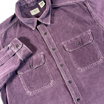 Camisa LL Bean Pana Abotonada Manga Larga Para Hombre L Púrpura Bolsillos Planos De Colección Foto 1 de 4