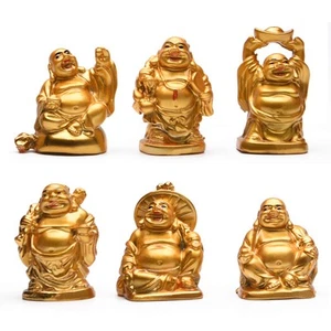 BRABUD 2'' Golden Laughing Buddha Figurines with Red Lips Good Gift and Colle... - Picture 1 of 7