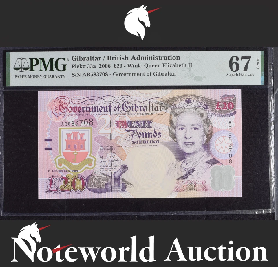 Gibraltar British Administration £20 2006 P 33a UNC PMG 67 EPQ - Image 1 of 4