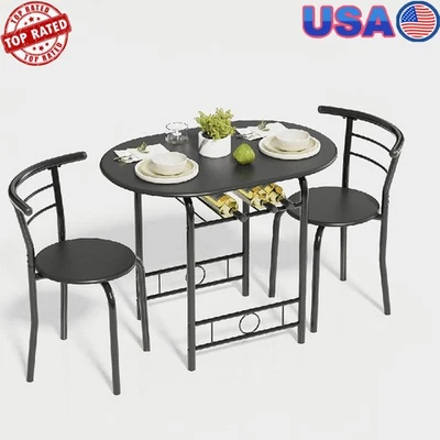 3 Piece Dining Set Space Saving Table Chairs Kitchen Breakfast Indoor Use - Image 1 of 4