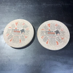 Set of 2 - Cowboy Words of Wisdom Sandstone Coasters - - Picture 1 of 4