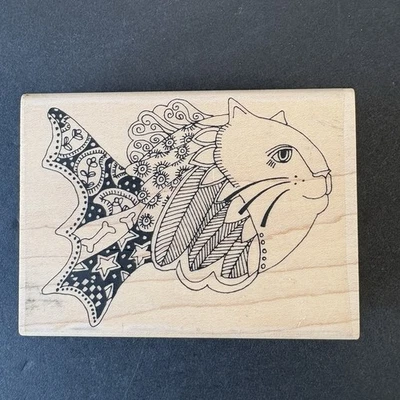 Sello de goma grande Paula Best Fish cara de gato collage de medios mixtos alterados Foto 1 de 4