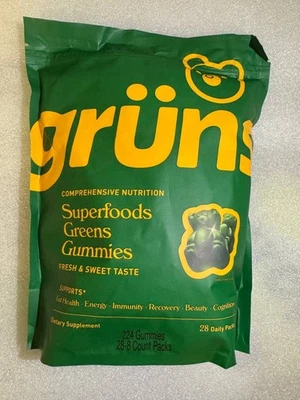 Gruns Low Sugar - SuperFoods Greens Gummies, sabor dulce - 240 gomitas paquete de 24 Foto 1 de 4