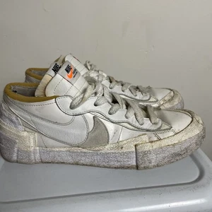 Nike Blazer Low x Sacai White Patent Leather Men’s Size US 8 Beat/Fair Condition - Picture 1 of 14