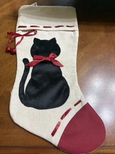Faux Fur Kitty Cat Christmas Stocking with Red Jingle Bells Christmas Cat Decor - Picture 1 of 6