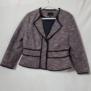 Banana Republic Blazer Damen 14 Lila Tweed Boucle Kragenlos Druckknopf Jacke - Bild 1 von 14