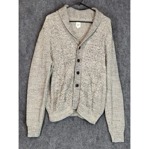 GAP Mens Large L Gray Heather Budding Cable Knit Shawl Collar Button Cardigan - Picture 1 of 10