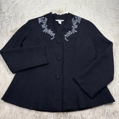 Chaqueta Tsd Stella Carakasi Lana Hervida Fieltro Filigrana Botón Frontal Artística Negra Foto 1 de 4