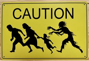 Caution Zombies Metal Wall Sign 12" x 8" - Picture 1 of 1