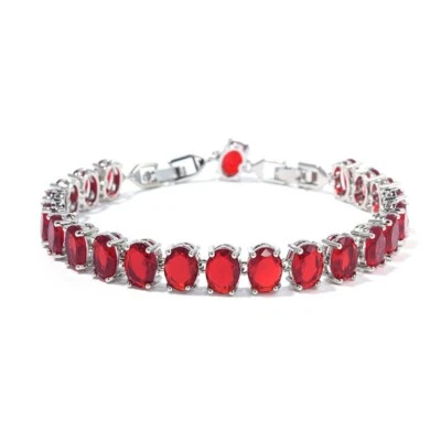 Nuevo Brazalete Piedra Natal Corte Ovalado Rojo Granate Piedras Preciosas Dije Plata Mujeres Niña Foto 1 de 4
