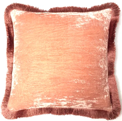 Anke Drechsel Cushion PLAIN Fringe Old Rose Silk Velvet Pillow Alt Rosa Kissen - Bild 1 von 4