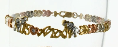 Quince 15 Anos Sweet 15 Años Lucky Elephant Bracelet Solid 10K Multi Color Gold  - Image 1 of 4